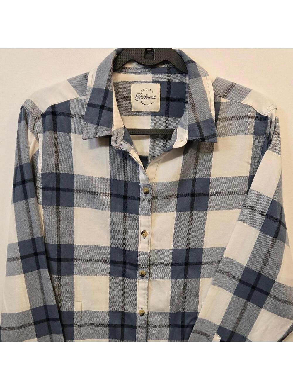 Jachs Girlfriend Blue White Plaid Flannel Button Down Shirt